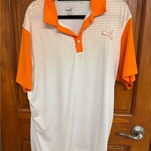 Puma Men's Polo Shirt in Orange and White